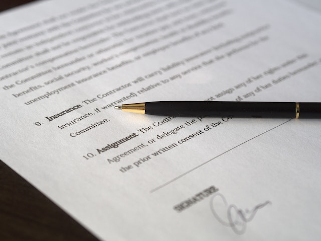 Closeup of the property insurance paperwork 